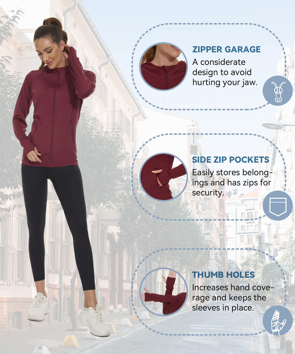 AMZSPORT Women's Running Jacket Long Sleeve Sports Zip-Up