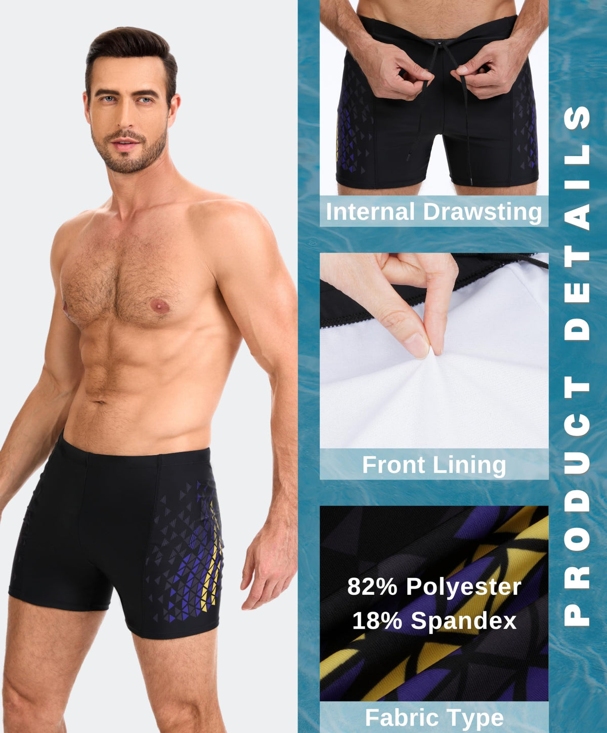 AMZSPORT Men's Short Swim Trunks Quick-Dry Beach Shorts Mesh Lining