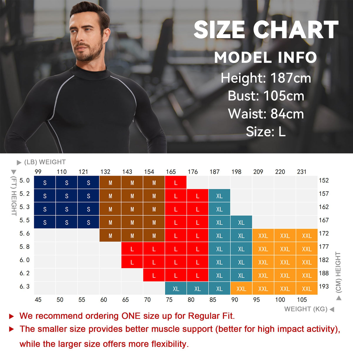AMZSPORT Men's Long Sleeve Compression Shirt, Quick-Dry