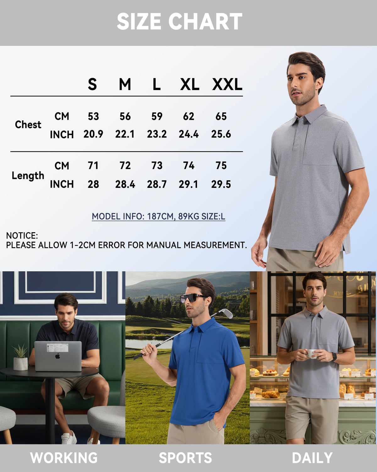 AMZSPORT Men's Short Sleeve Polo Shirt Quick-Dry Zip Pocket Sport