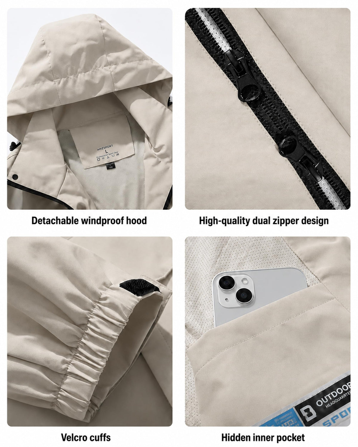 AMZSPORT Men's Hooded Rain Jacket