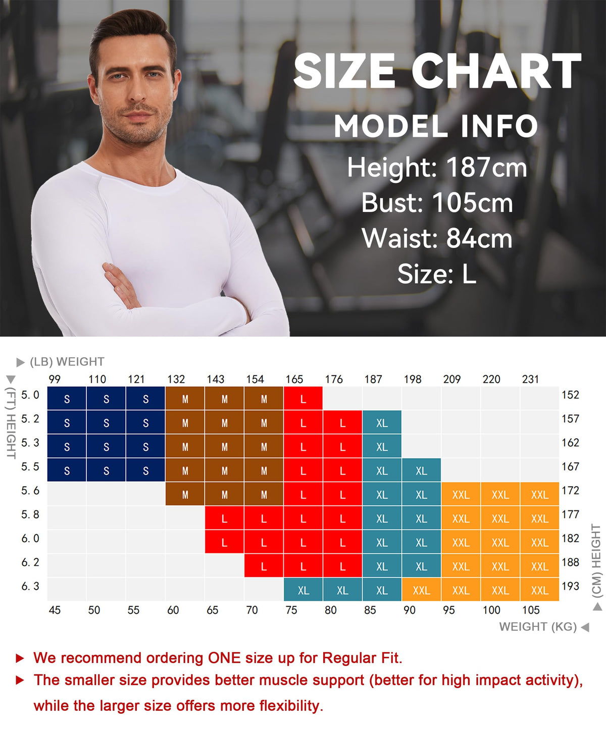 AMZSPORT Men's Long Sleeve Compression Running Shirt Quick Dry
