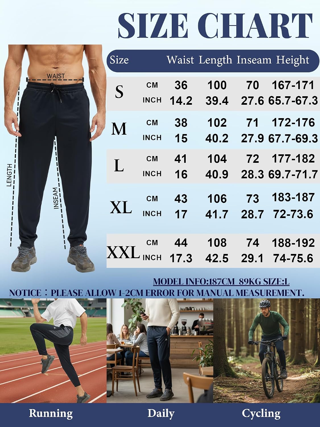 AMZSPORT Men's Breathable Joggers with Zip Pockets for Gym, Running