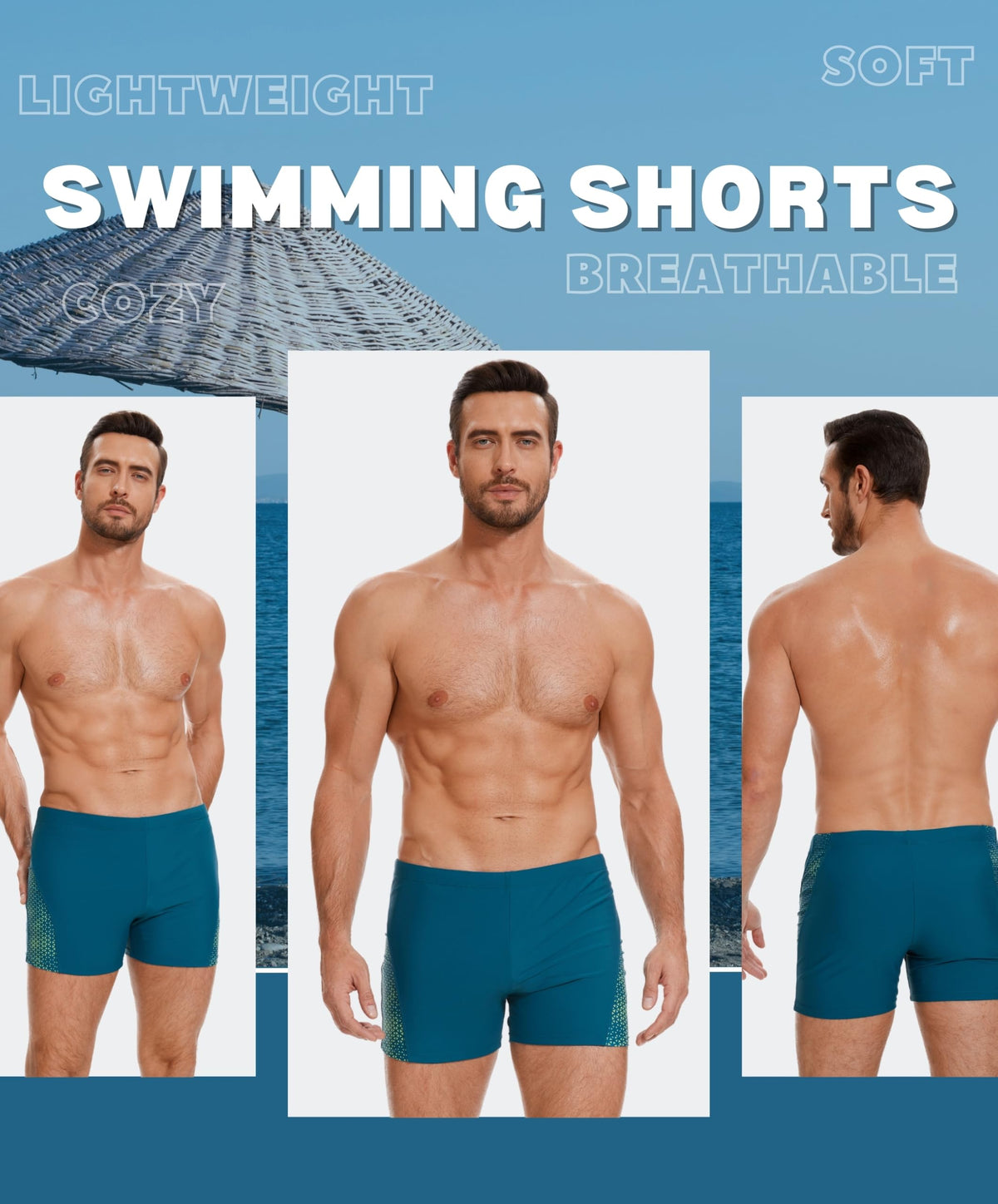 AMZSPORT Men's Tight-Fit Swim Trunks, Water Sports Swimwear