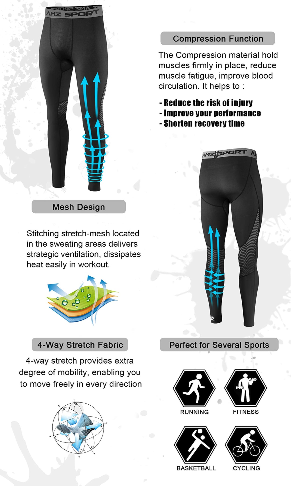 AMZSPORT Men's Quick-Dry Compression Running Tights