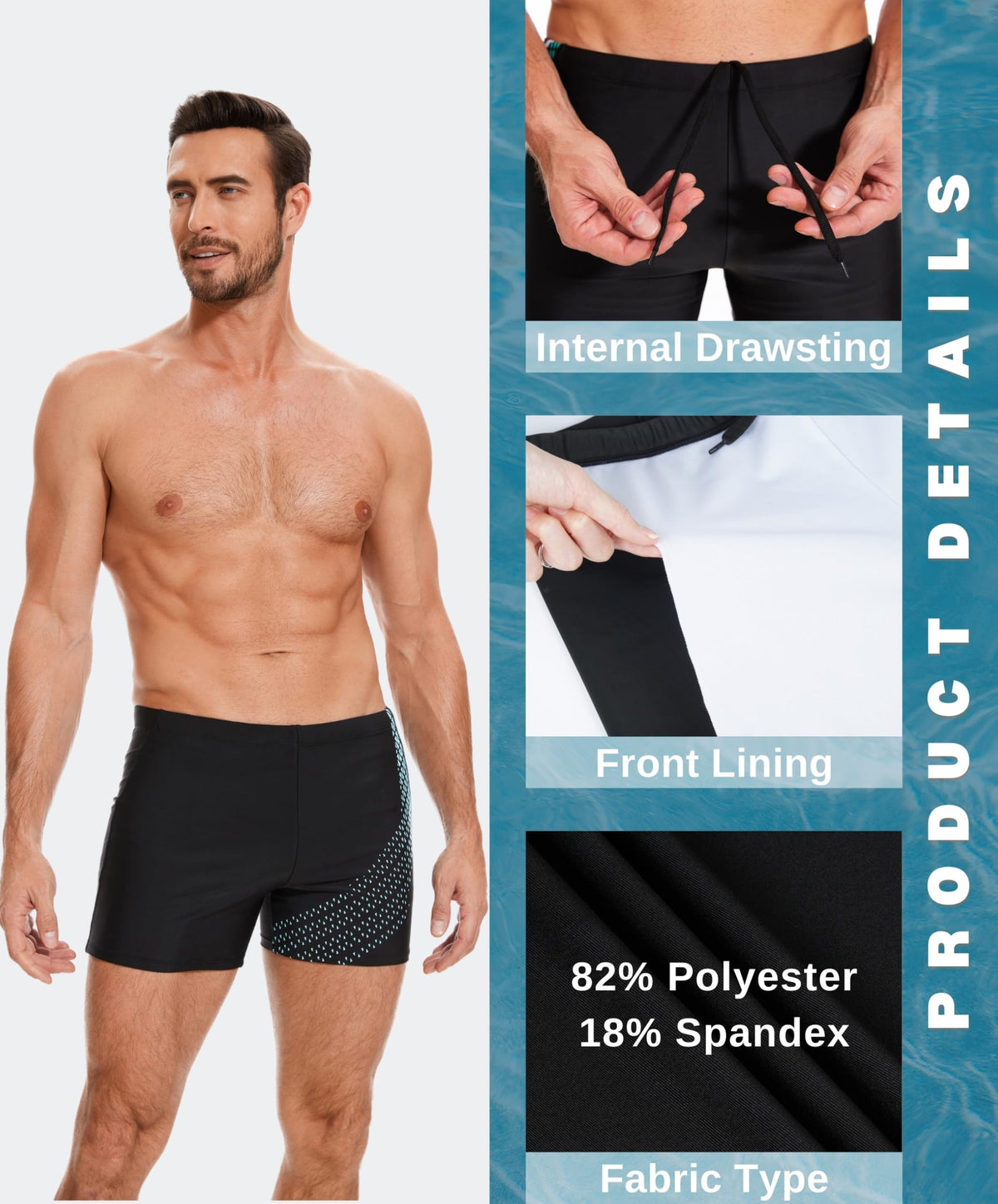 AMZSPORT Men's Tight-Fit Swim Trunks, Water Sports Swimwear