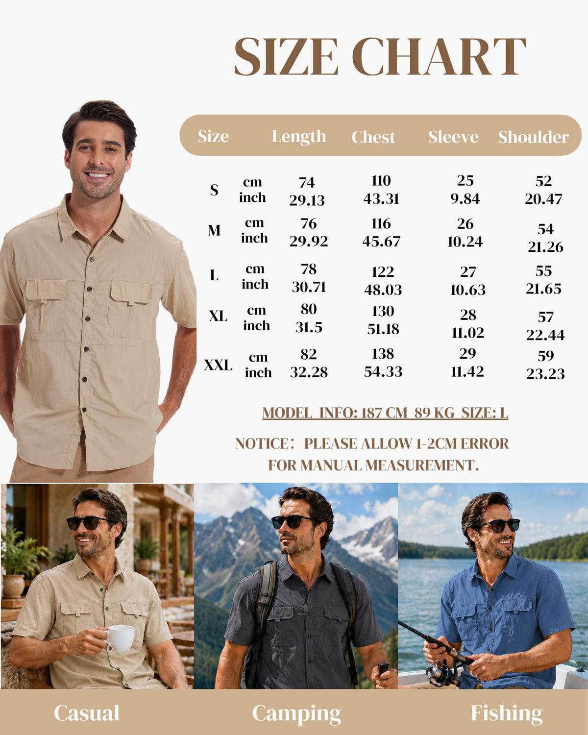 AMZSPORT Men's Quick-Dry Short Sleeve Button Shirt with Pockets