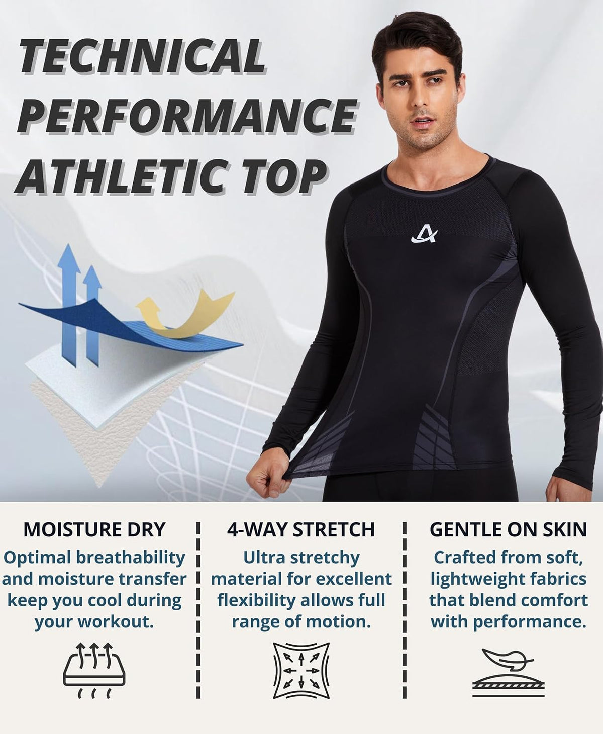 AMZSPORT Men's Long Sleeve Compression Shirt
