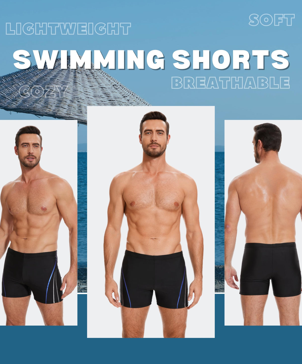 AMZSPORT Men's Tight-Fit Swim Trunks, Water Sports Swimwear