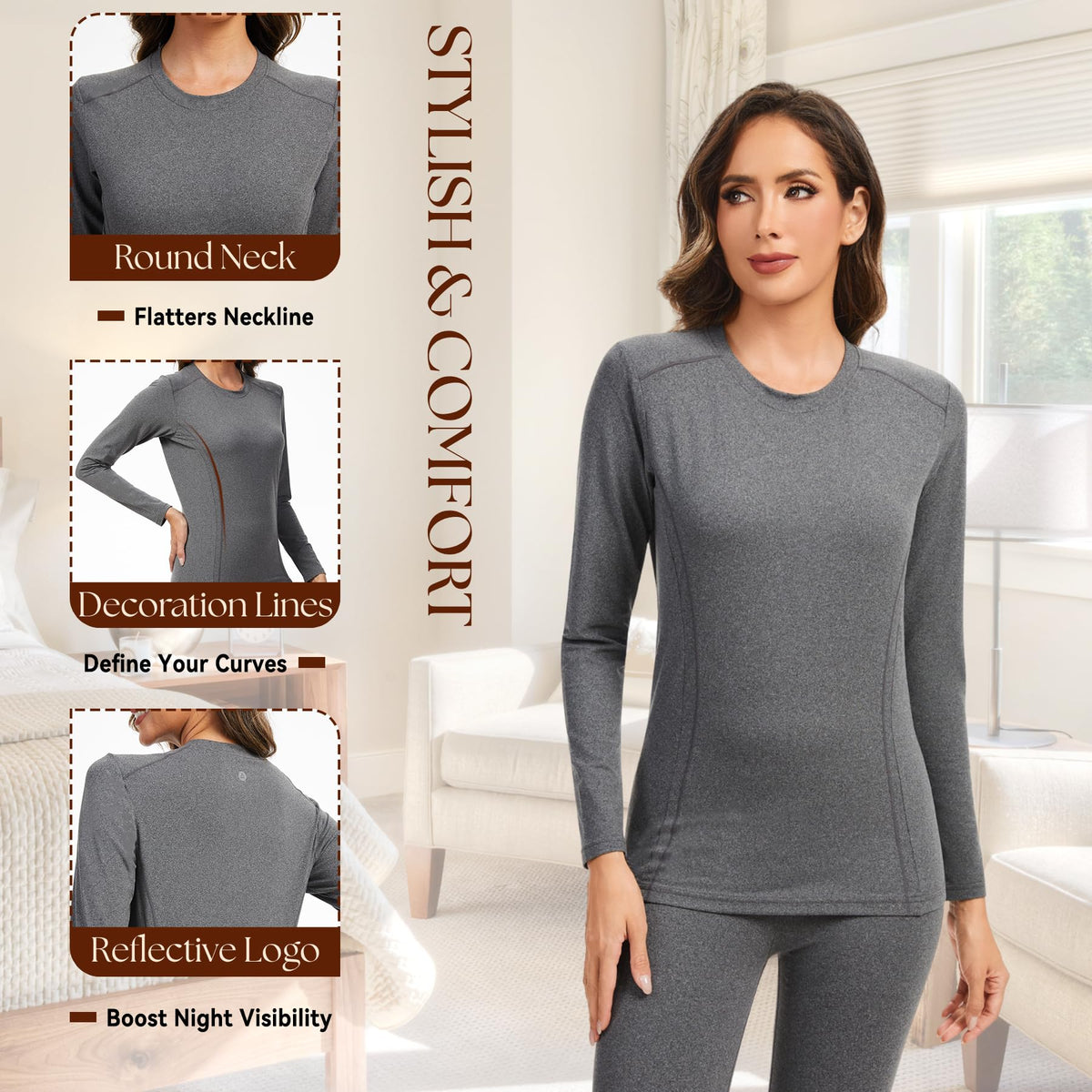 AMZSPORT Women's Thermal Long Sleeve Shirt Slim Fit Winter Base Layer