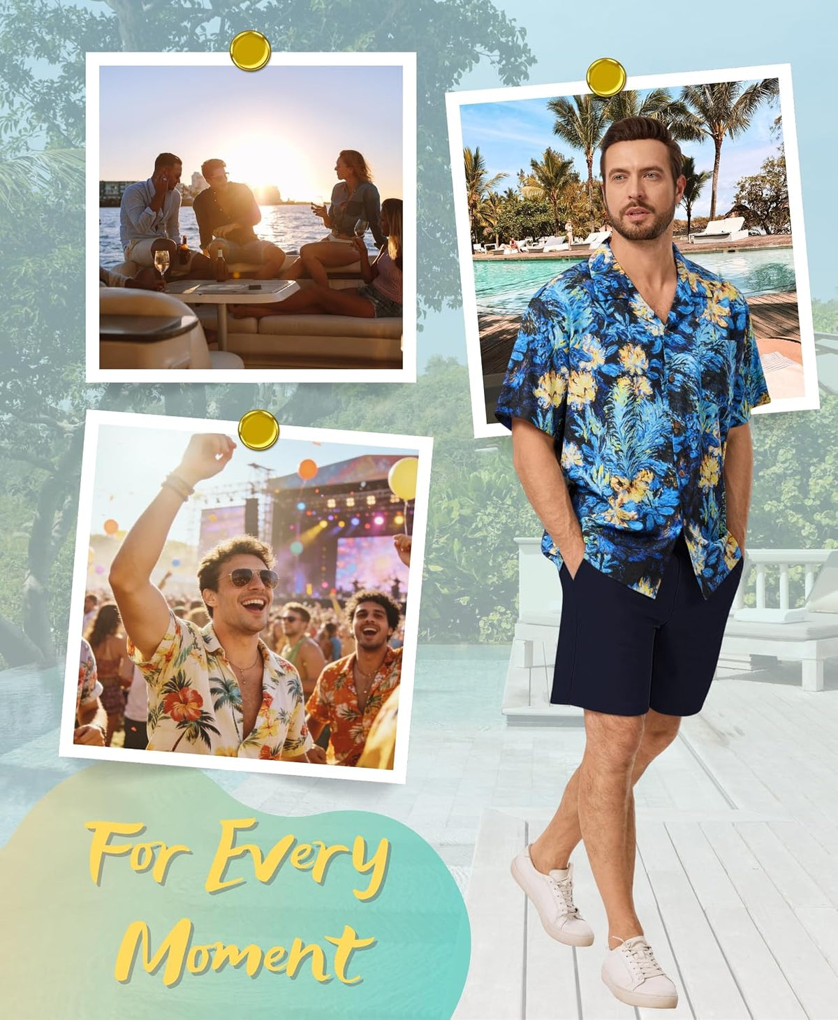 AMZSPORT Men's Hawaiian Shirt, Short Sleeve Summer Beach Shirt