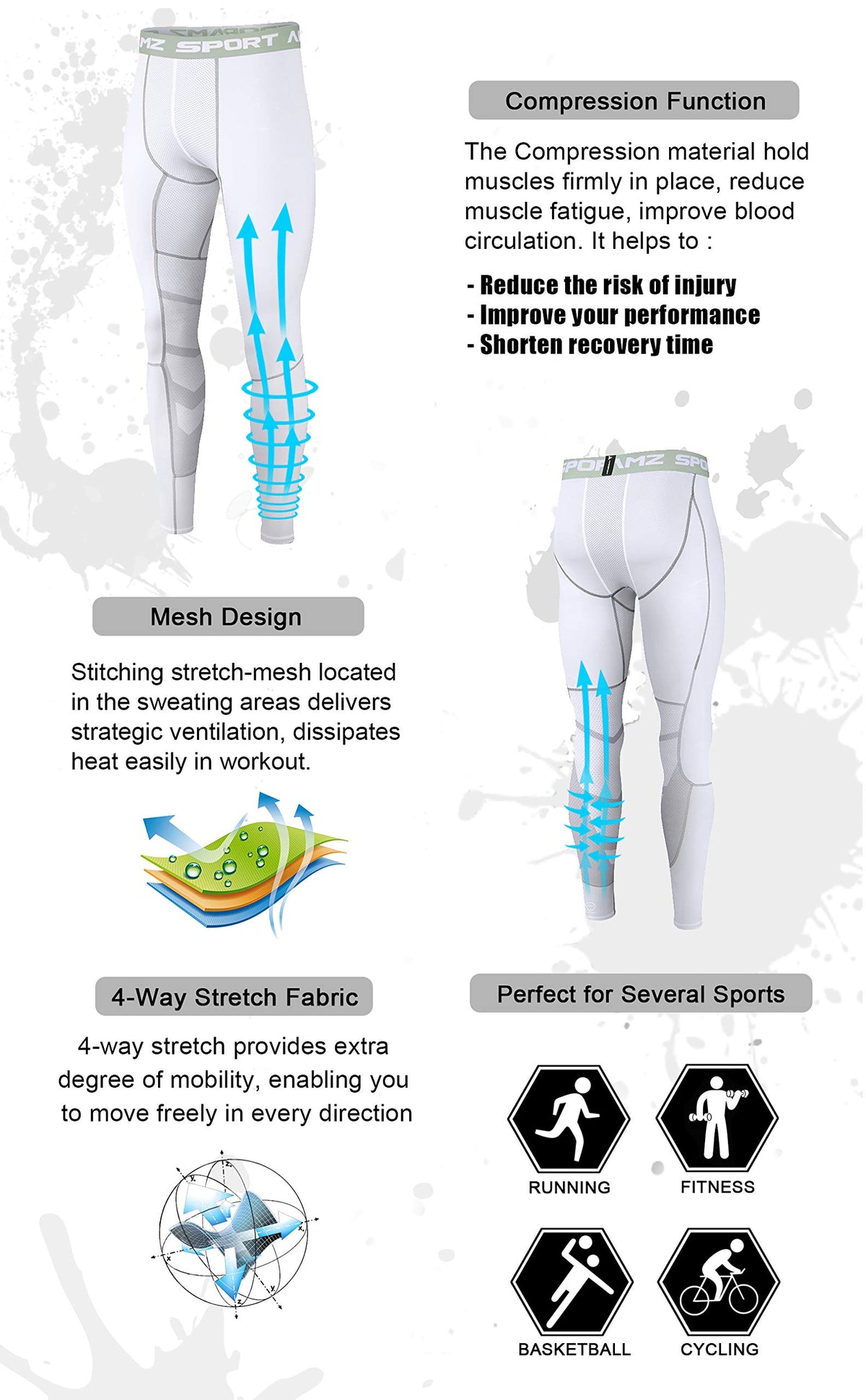 AMZSPORT Men's Quick-Dry Compression Running Tights