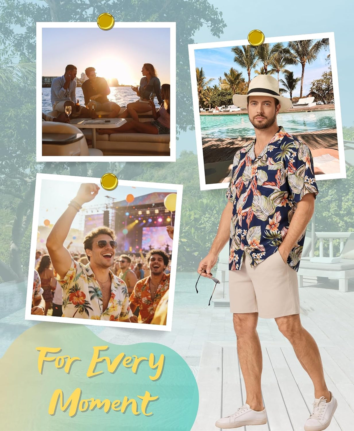AMZSPORT Men's Hawaiian Shirt, Short Sleeve Summer Beach Shirt