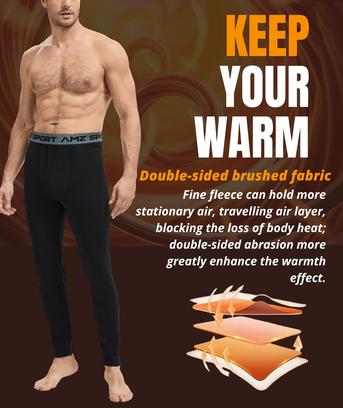 AMZSPORT Men's Thermal Underwear Long Johns Winter Base Layer Pants