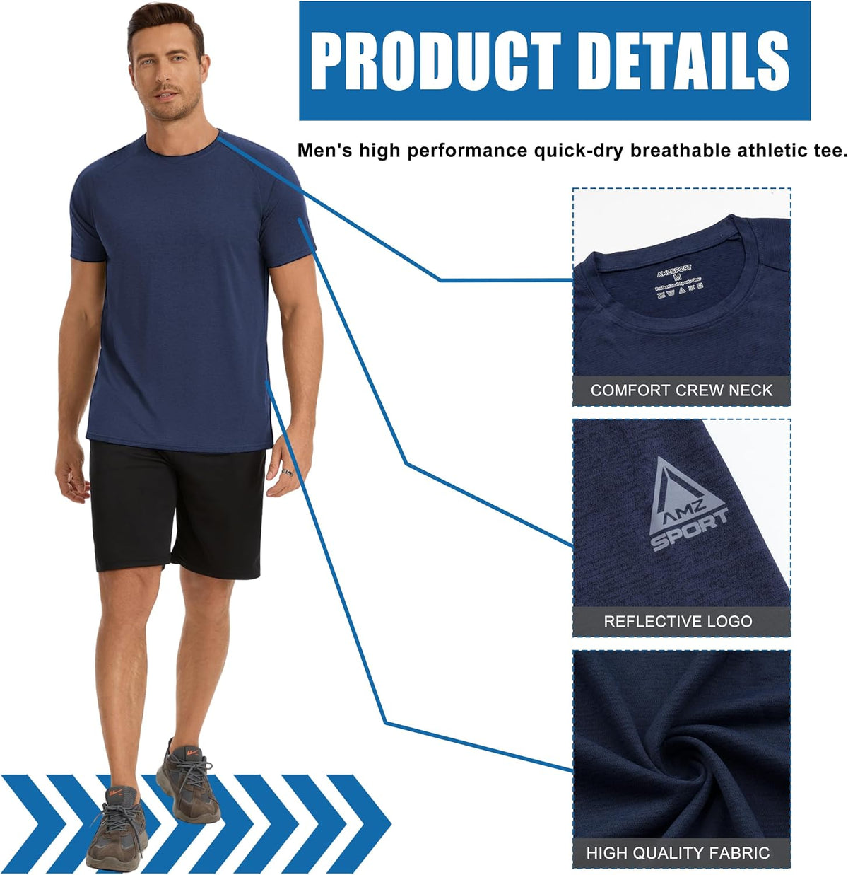 AMZSPORT Men's Lightweight Breathable Short Sleeve Running T-Shirt