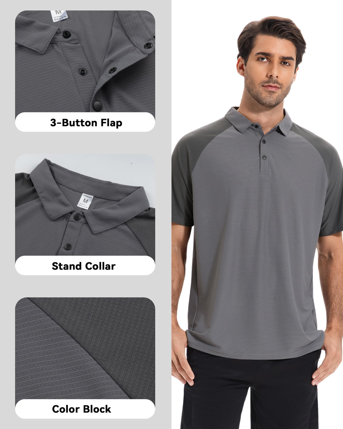 AMZSPORT Men's Short Sleeve Golf Polo Shirt For Tennis Sport