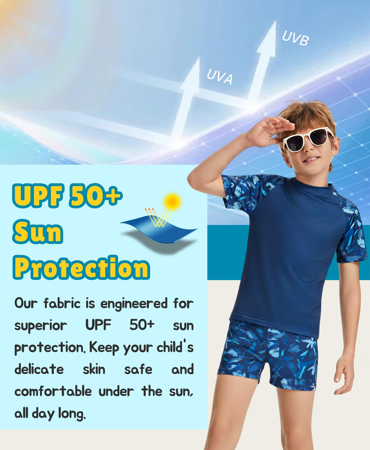 AMZSPORT Kids UPF 50+ Short Sleeve Swim Shirt