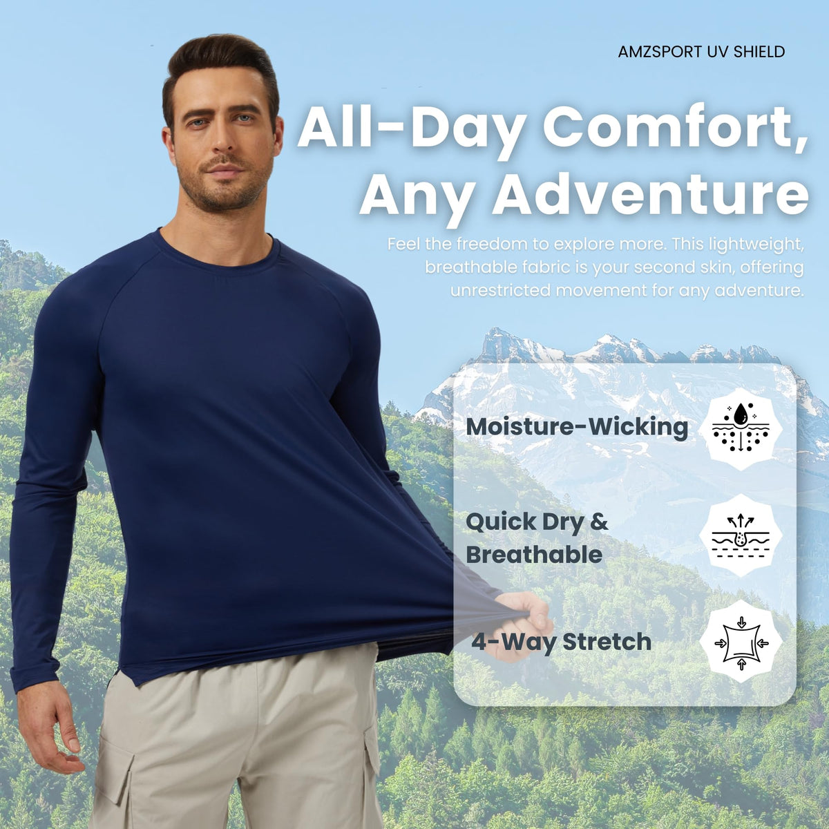 AMZSPORT Men's 3-Pack UPF 50+ Long Sleeve Sun Protection Shirt