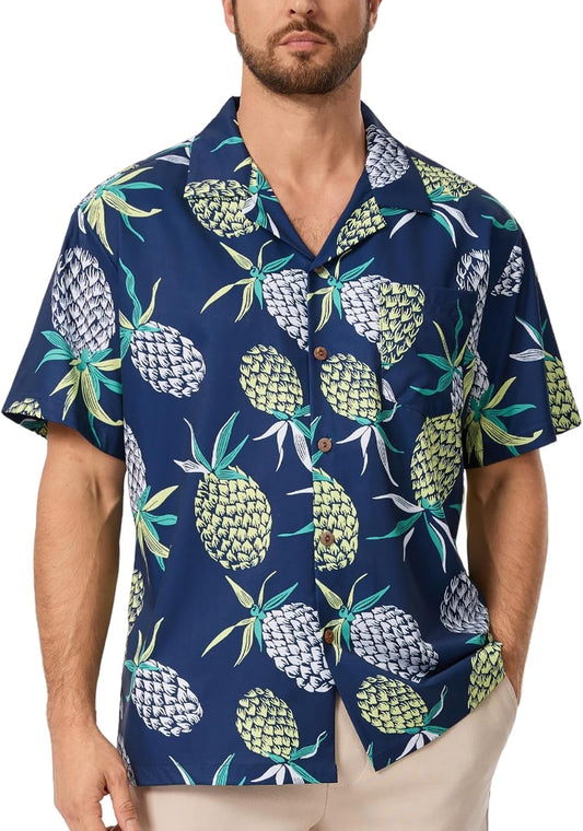 AMZSPORT Men's Hawaiian Shirt, Short Sleeve Summer Beach Shirt