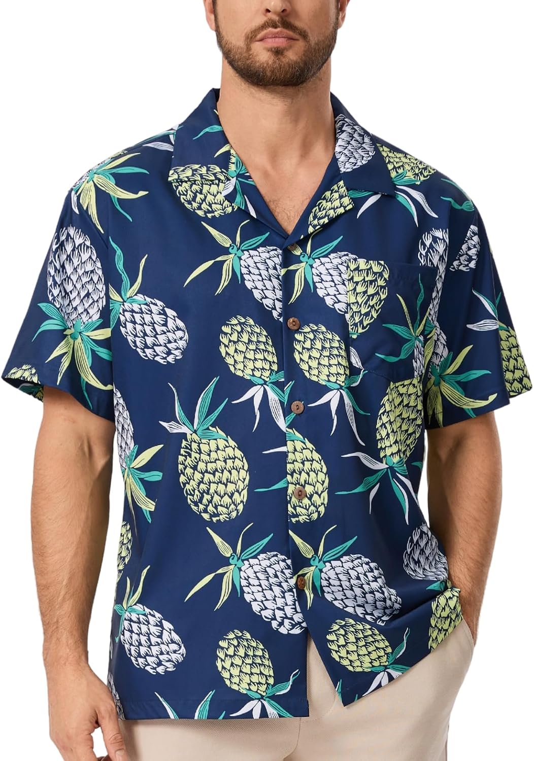 AMZSPORT Men's Hawaiian Shirt, Short Sleeve Summer Beach Shirt