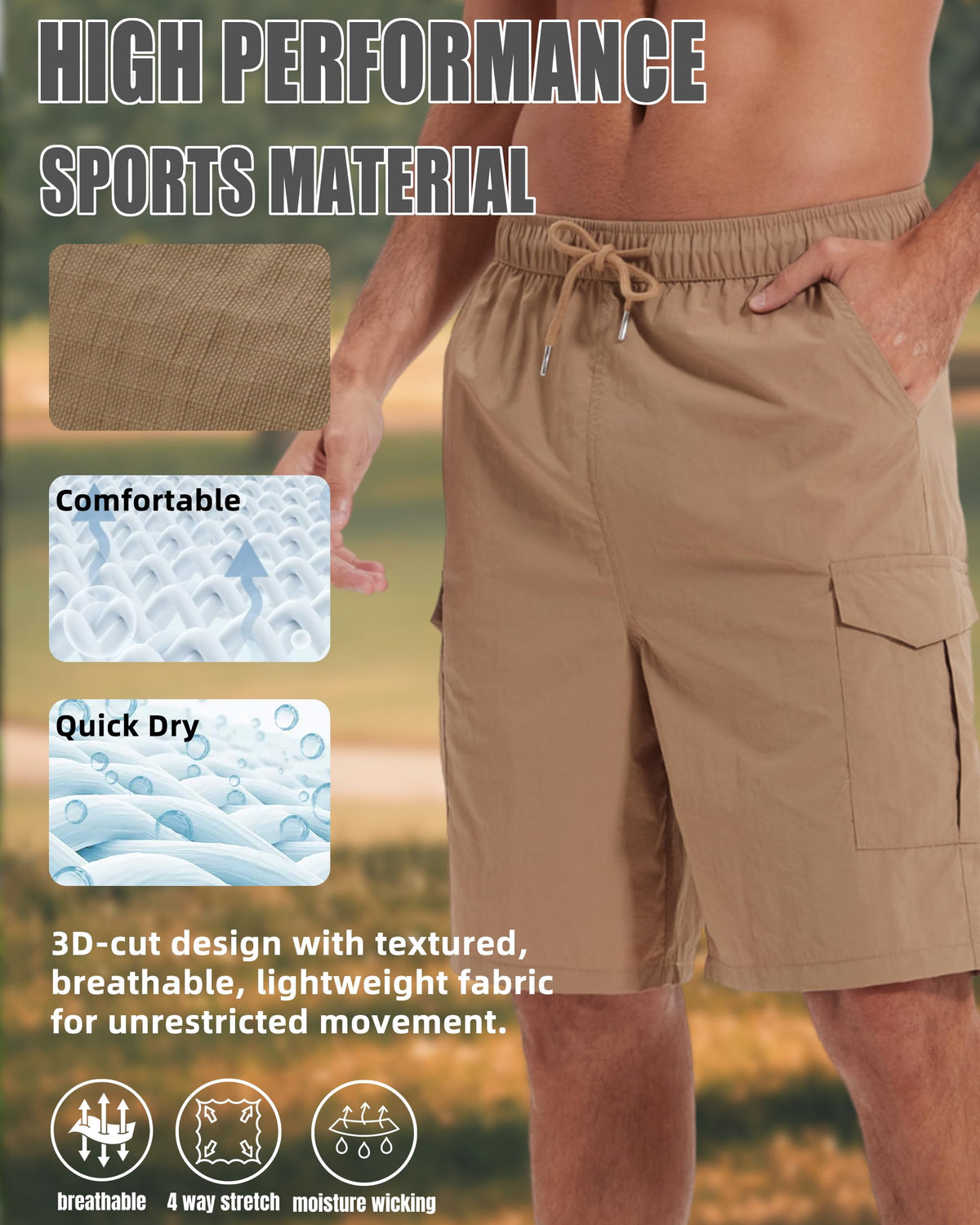 AMZSPORT Men's Lightweight Cargo Shorts with 5 Pockets
