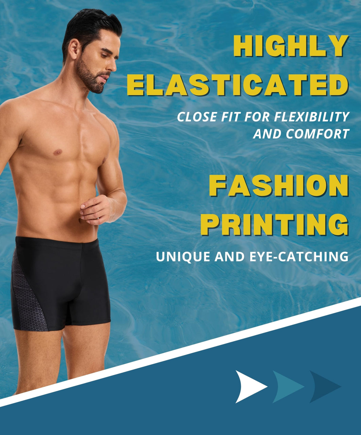 AMZSPORT Men's Tight-Fit Swim Trunks, Water Sports Swimwear