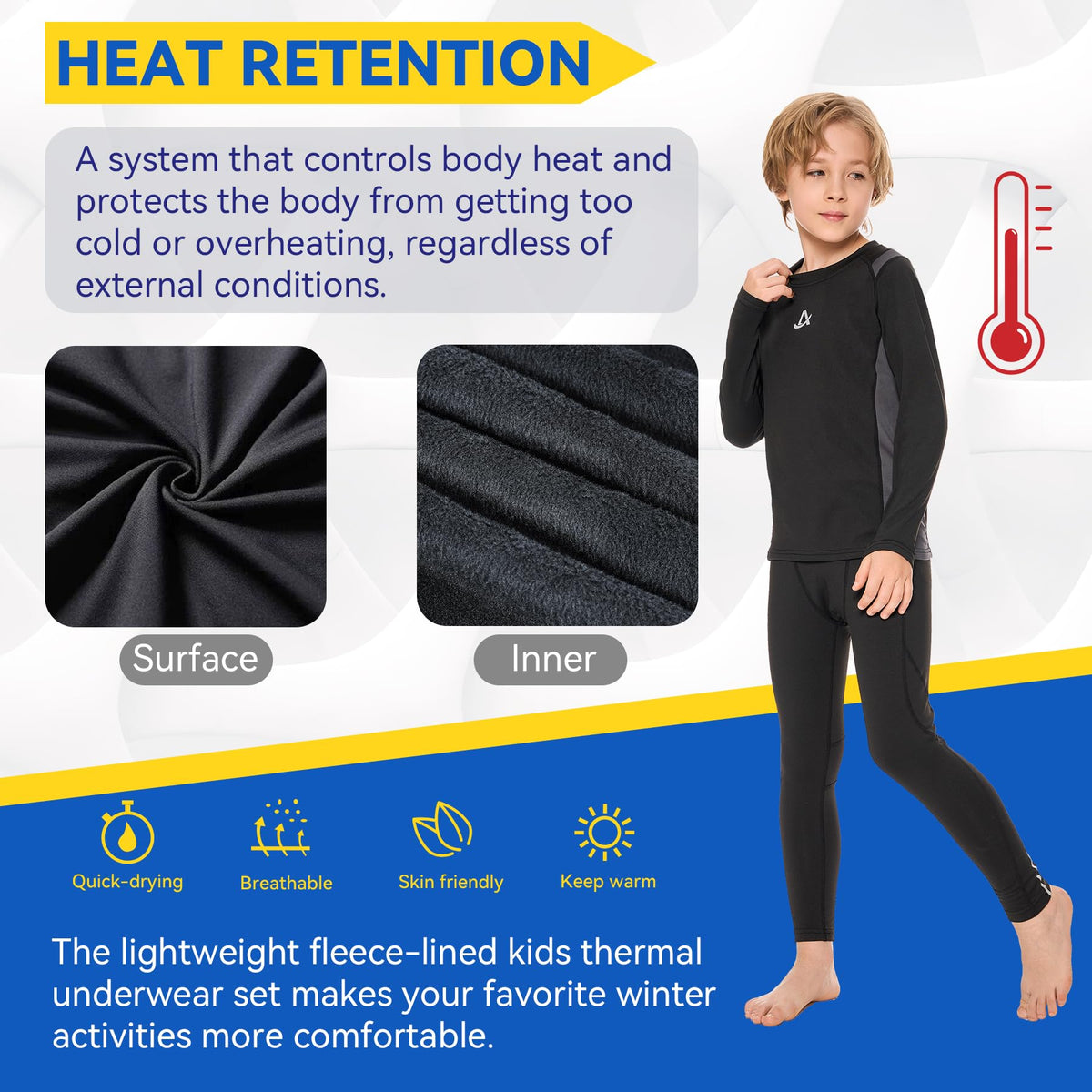 AMZSPORT Kids' Thermal Base Layer Set, Warm & Quick-Dry