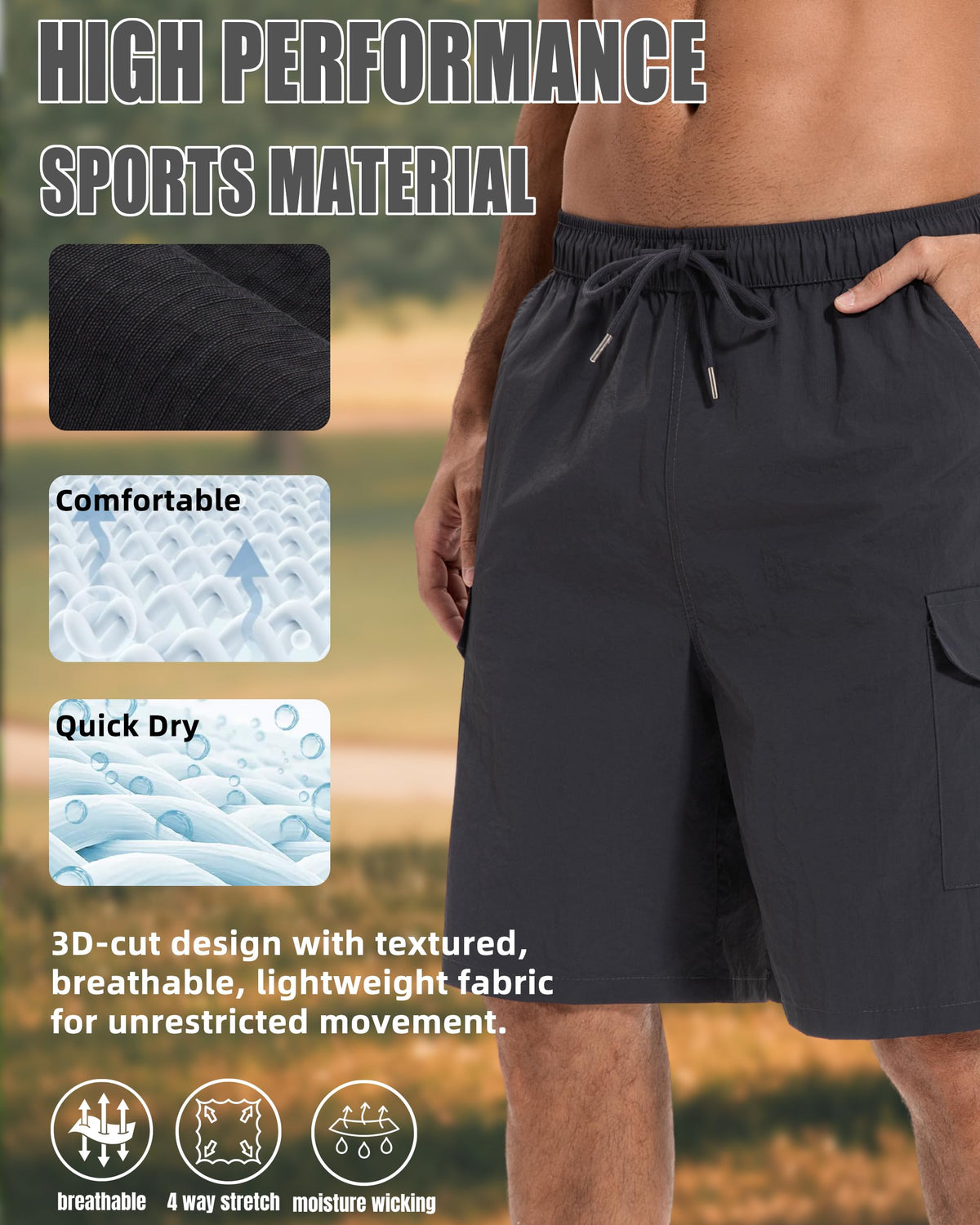AMZSPORT Men's Lightweight Cargo Shorts with 5 Pockets