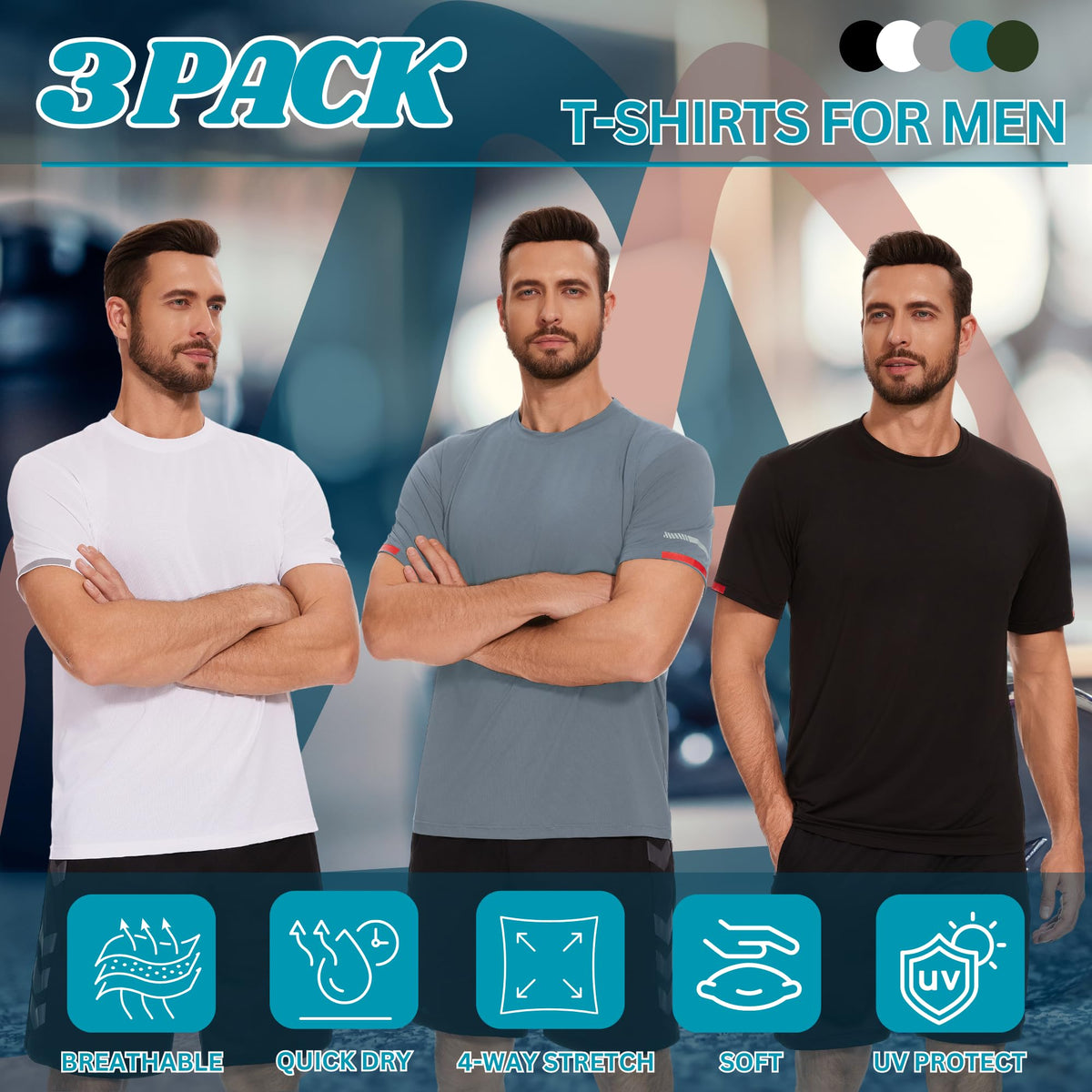 AMZSPORT Herren Sport T-Shirts, 3/5er-Pack Atmungsaktive & Schnelltrocknende Mesh Kurzarmshirts für Laufen, Training & Fitness