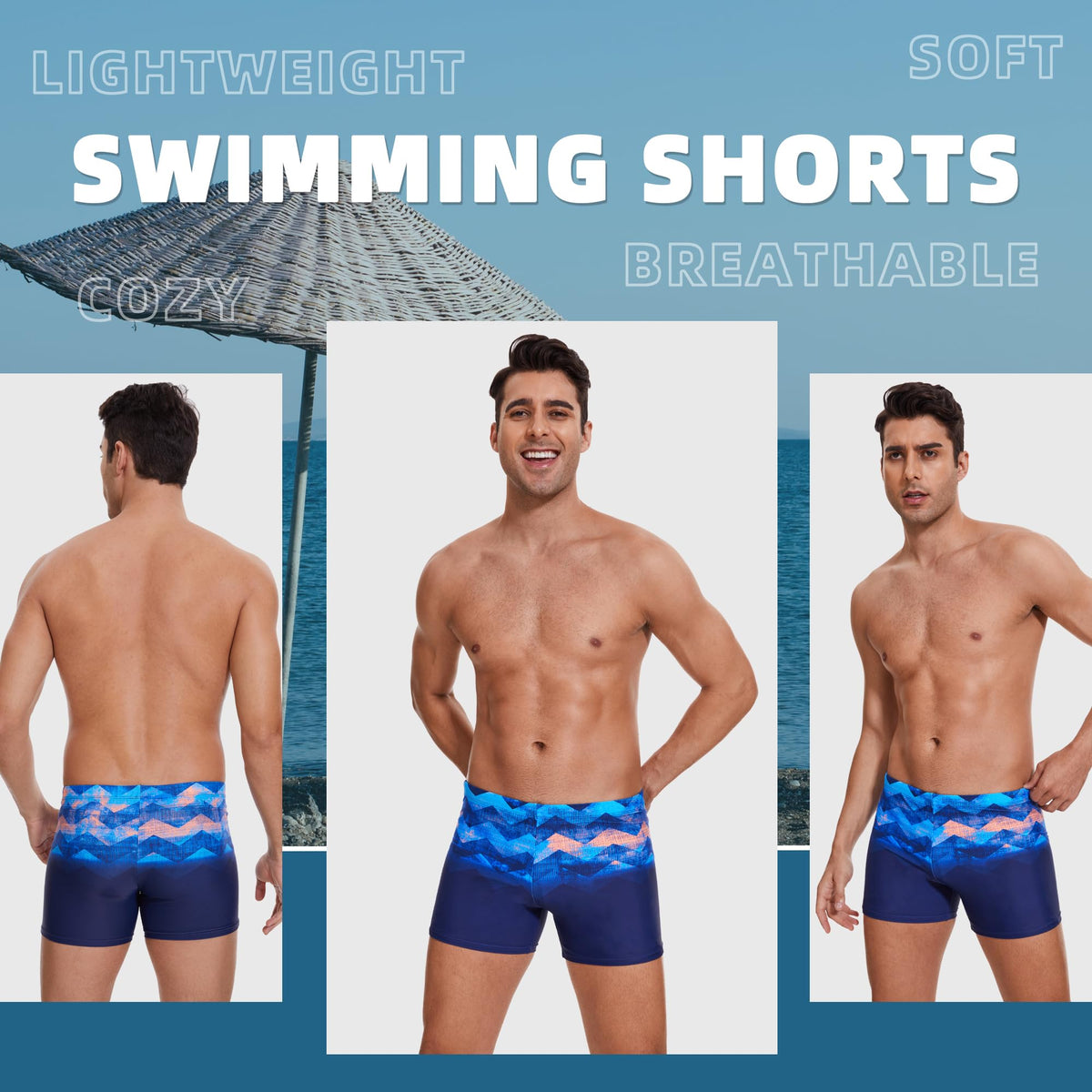 AMZSPORT Men's Short Swim Trunks Quick-Dry Beach Shorts Mesh Lining