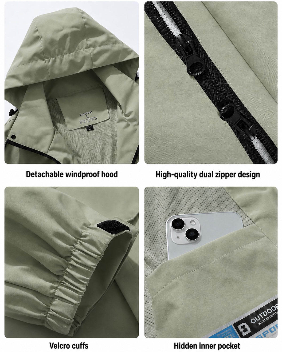 AMZSPORT Men's Hooded Rain Jacket