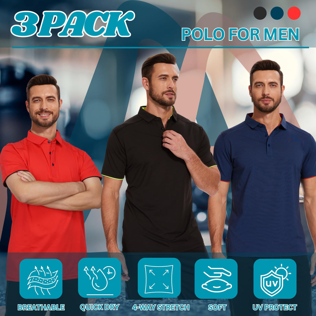 AMZSPORT 3 Pack MEN Poloshirt Basic  Polo T Shirt Slim Fit Golf