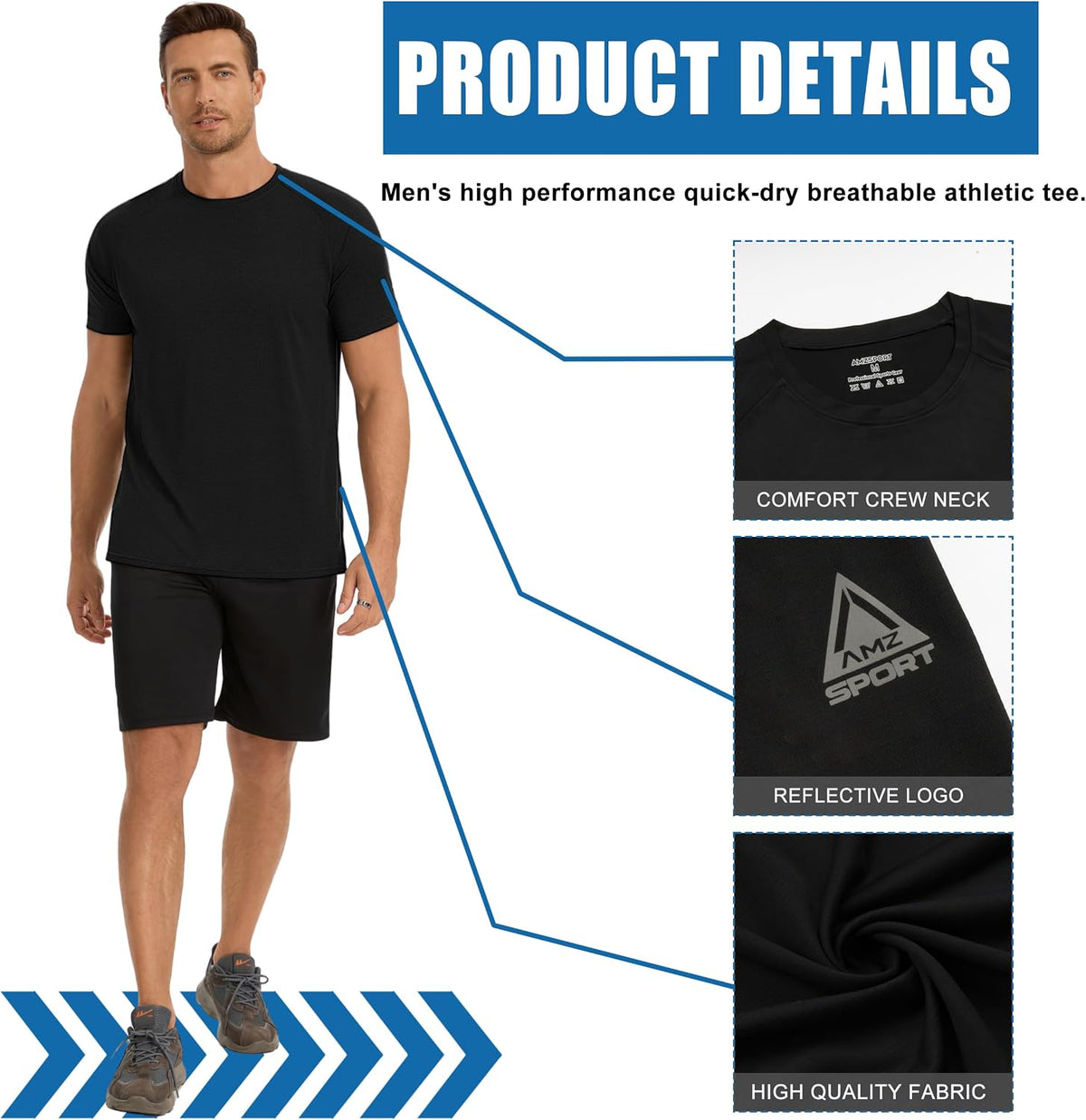 AMZSPORT Men's Lightweight Breathable Short Sleeve Running T-Shirt