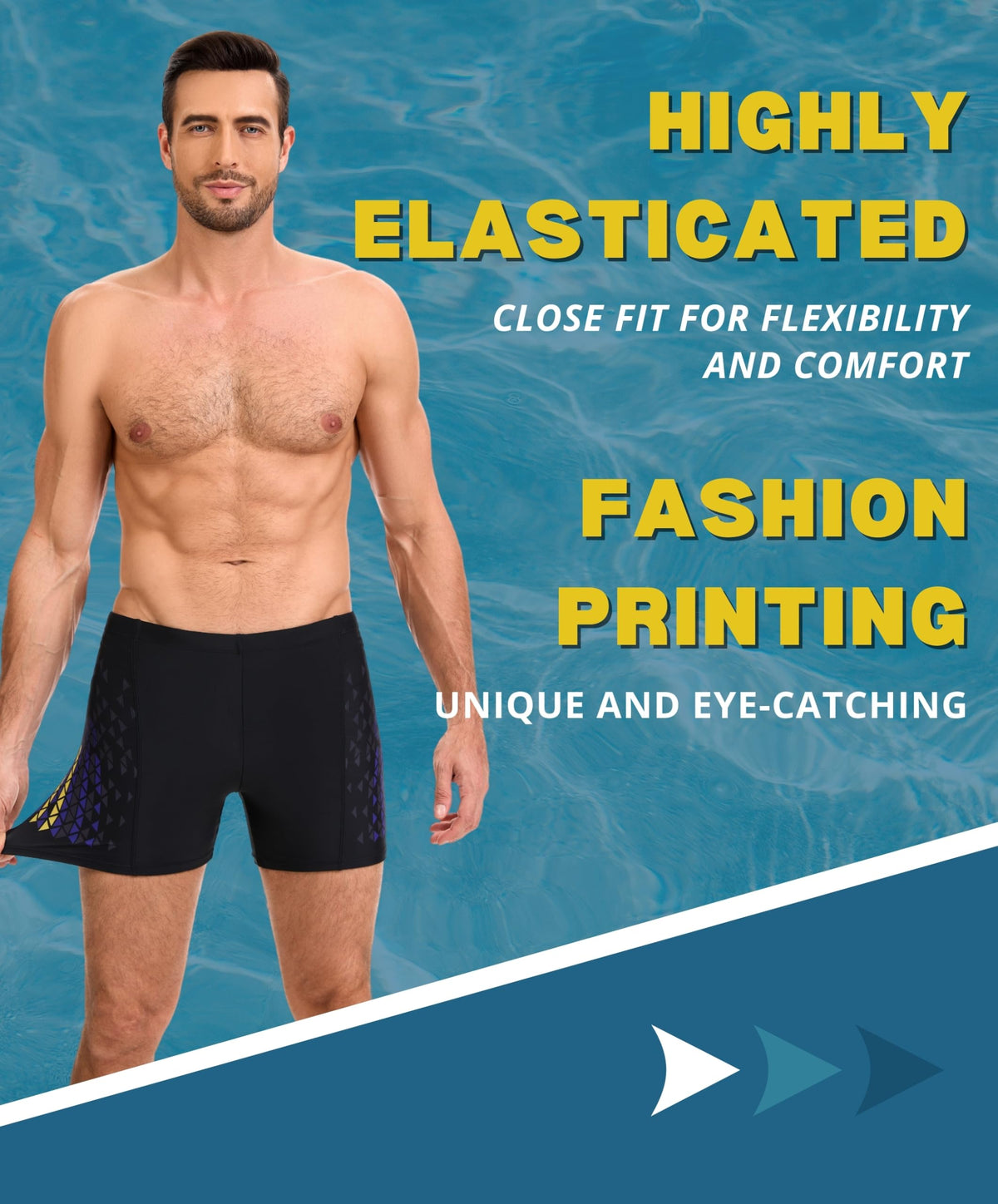 AMZSPORT Men's Short Swim Trunks Quick-Dry Beach Shorts Mesh Lining