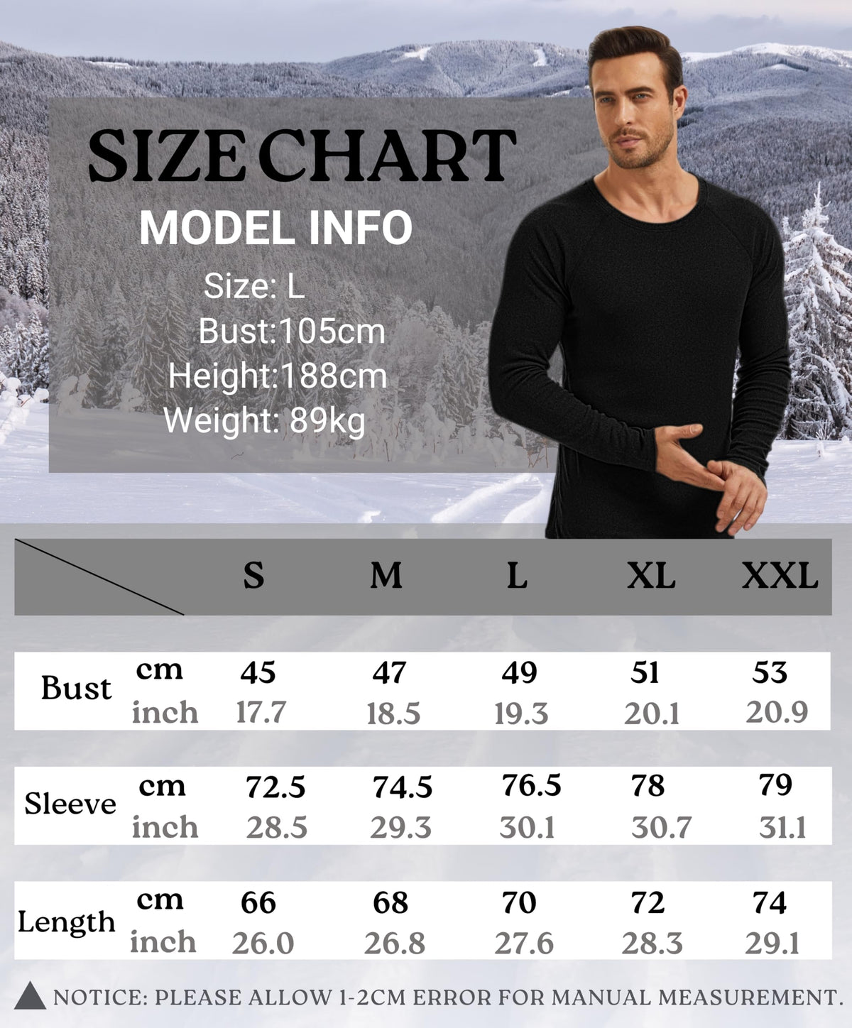 AMZSPORT Men's Thermal Long Sleeve Shirt Winter Ski Base Layer Top