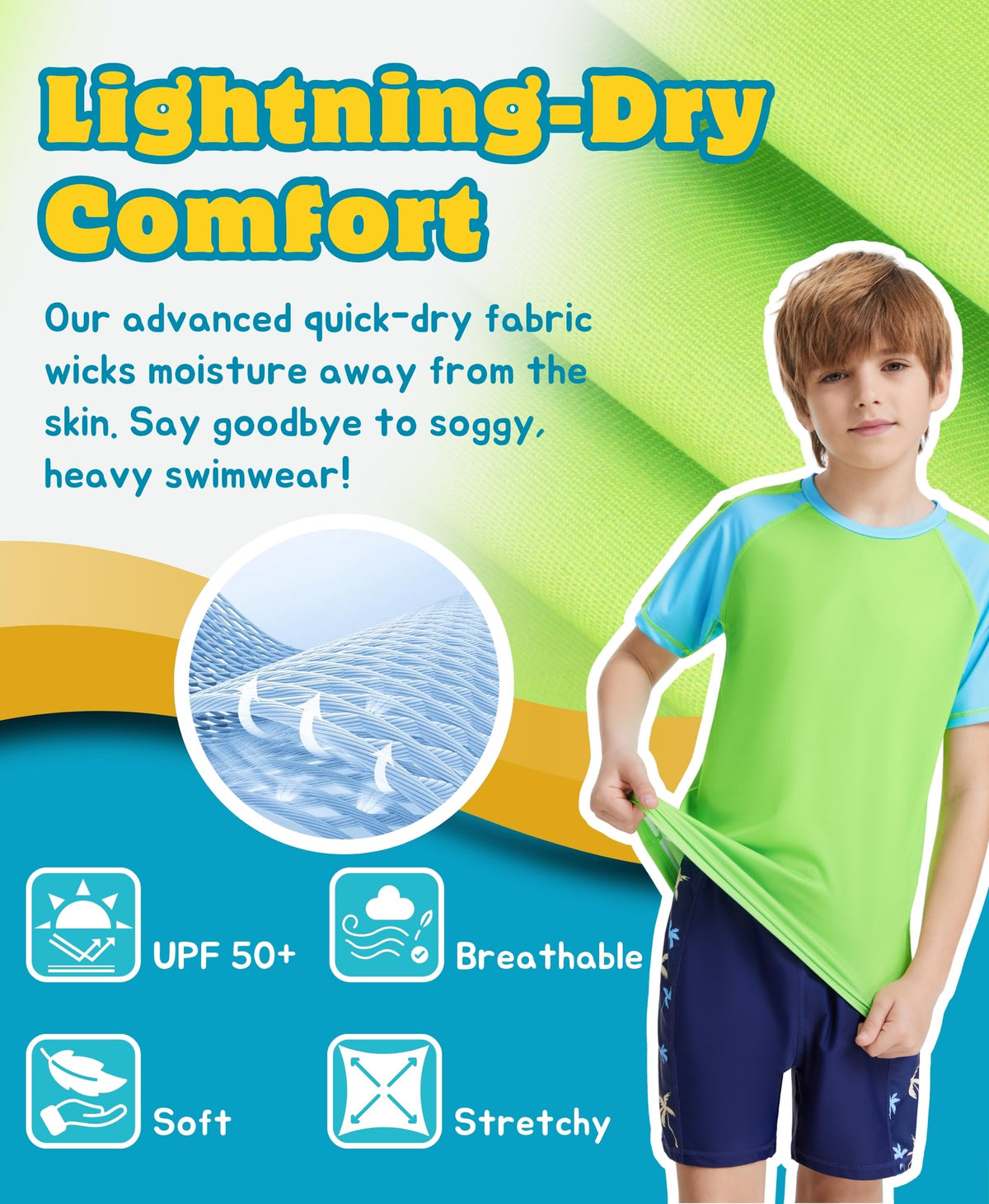 AMZSPORT Kids UPF 50+ Short Sleeve Swim Shirt