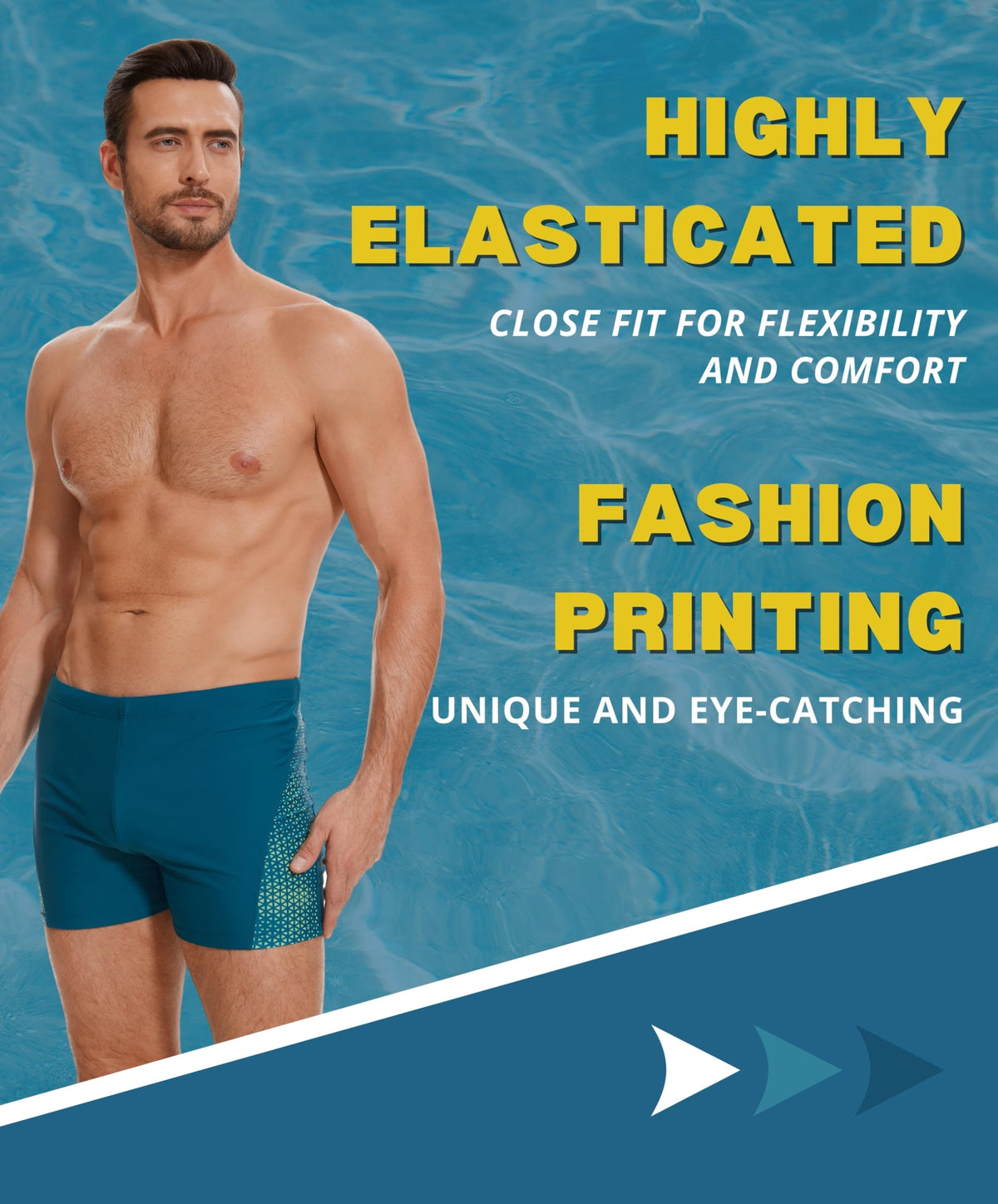 AMZSPORT Men's Tight-Fit Swim Trunks, Water Sports Swimwear