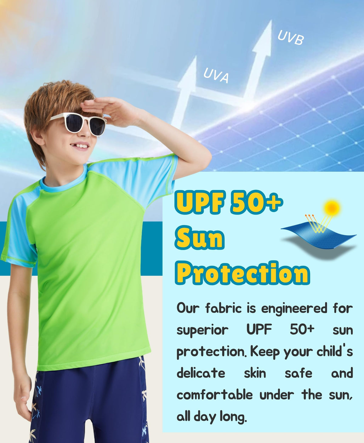 AMZSPORT Kids UPF 50+ Short Sleeve Swim Shirt