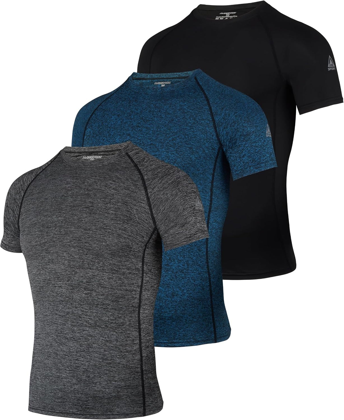 AMZSPORT Men's Short Sleeve Compression Shirt, Cool Dry Running Top