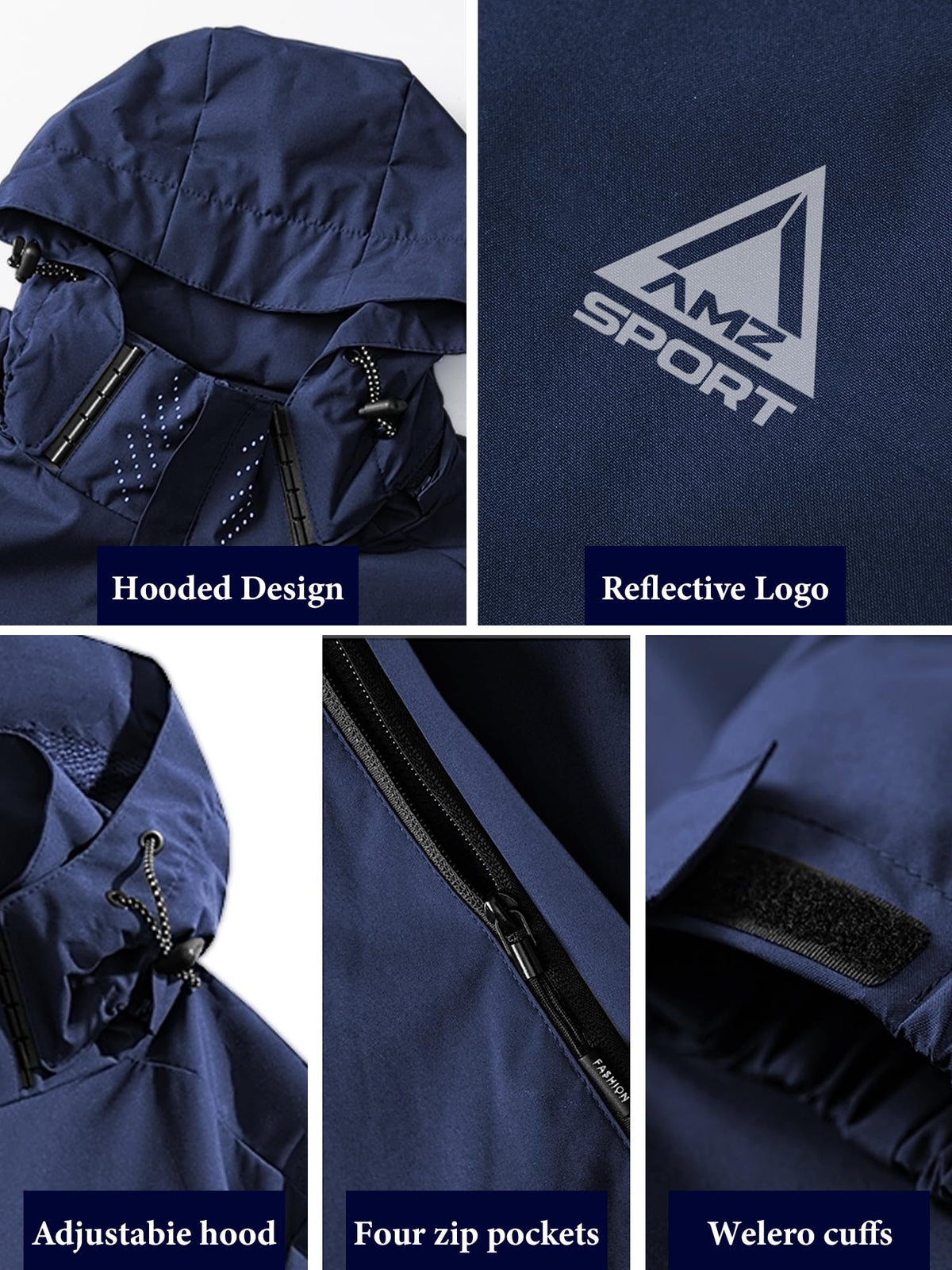AMZSPORT Men's Hooded Rain Jacket