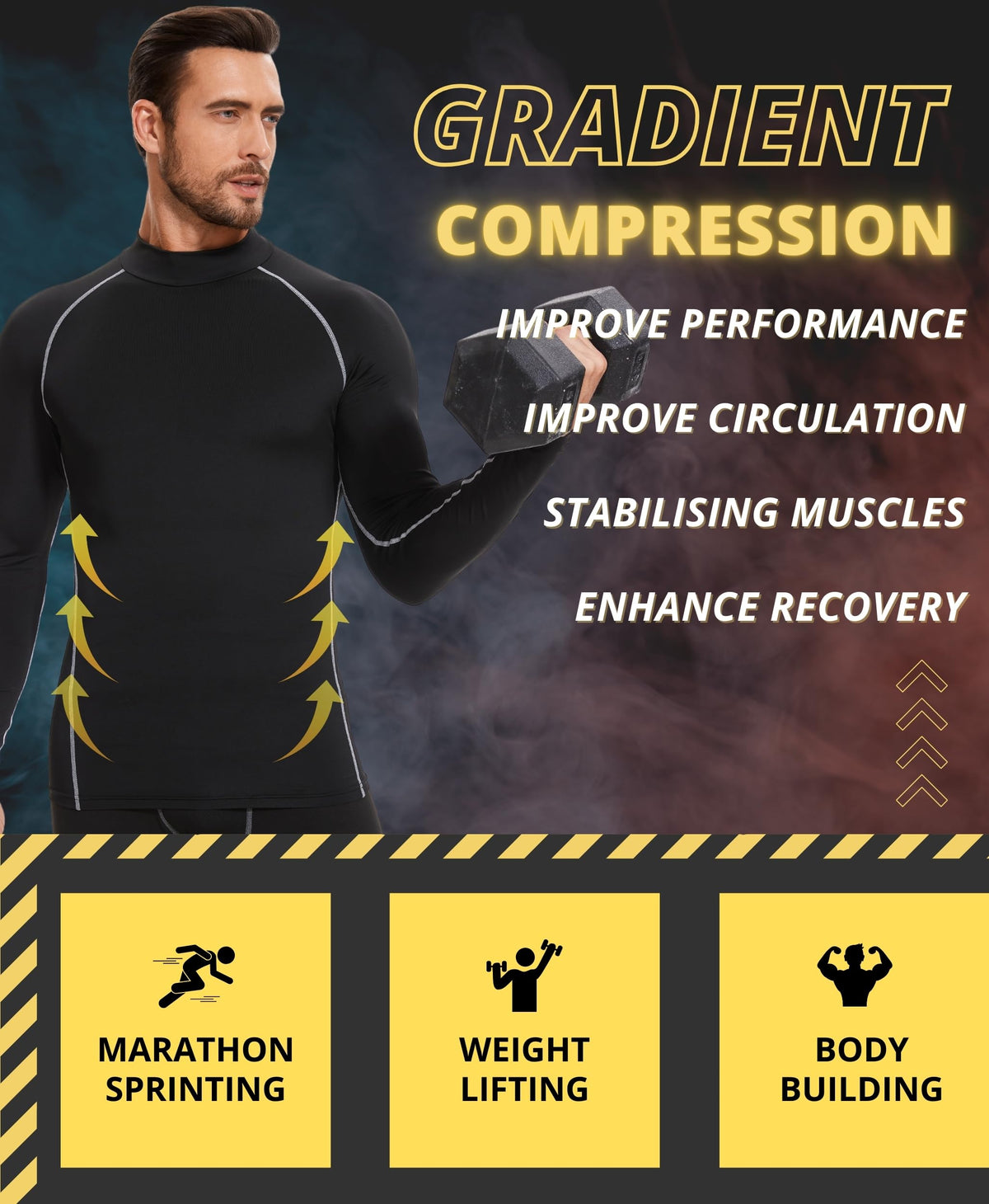 AMZSPORT Men's Long Sleeve Compression Shirt, Quick-Dry