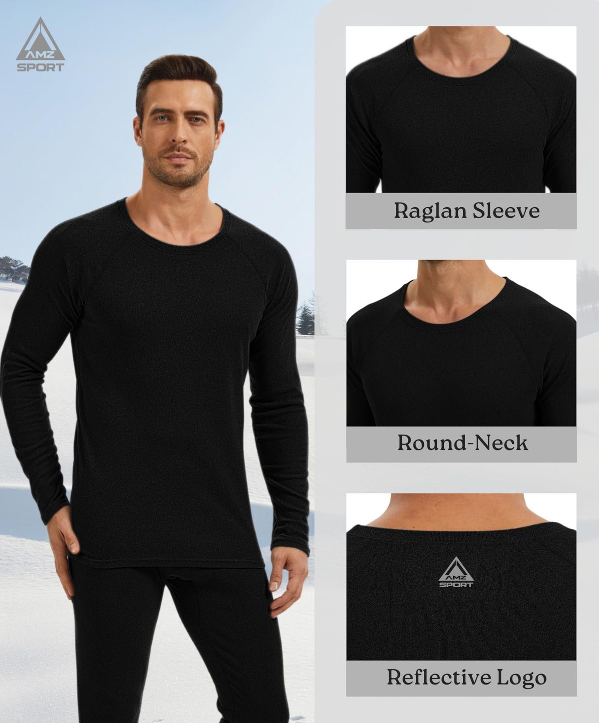 AMZSPORT Men's Thermal Long Sleeve Shirt Winter Ski Base Layer Top