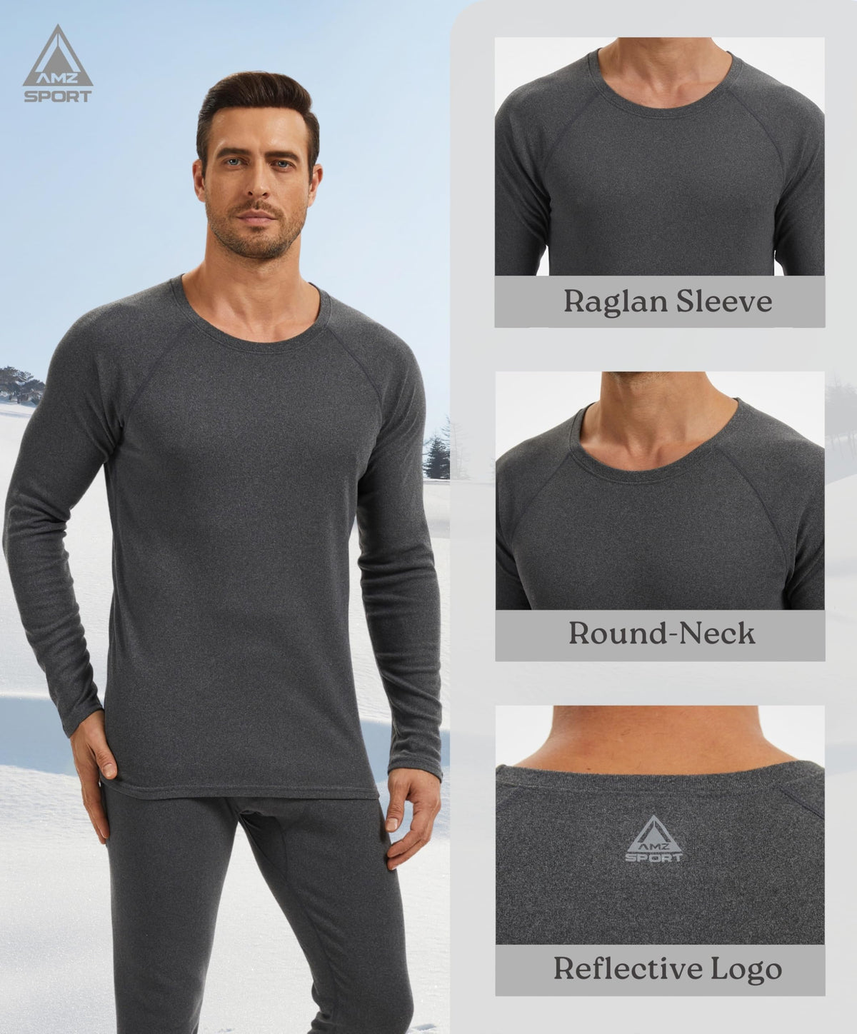 AMZSPORT Men's Thermal Long Sleeve Shirt Winter Ski Base Layer Top