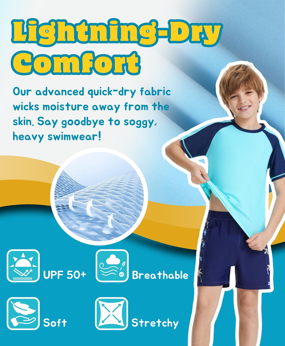 AMZSPORT Kids UPF 50+ Short Sleeve Swim Shirt