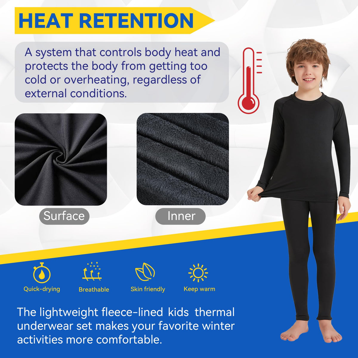 AMZSPORT Kids' Thermal Base Layer Set, Warm & Quick-Dry