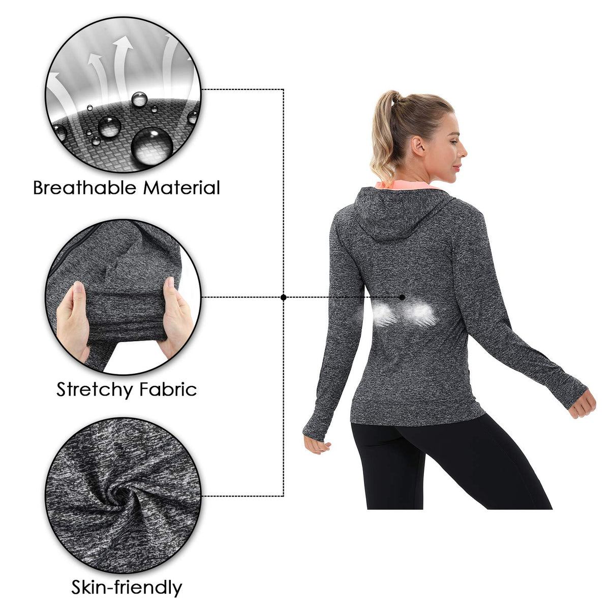AMZSPORT Women's Running Jacket Long Sleeve with Pockets