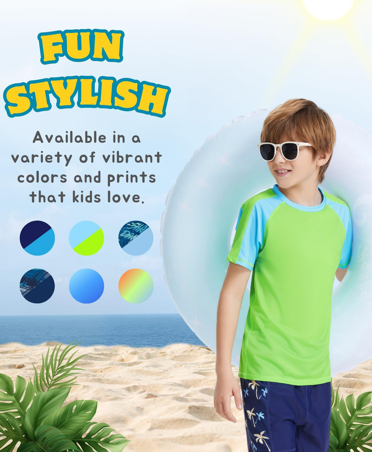 AMZSPORT Kids UPF 50+ Short Sleeve Swim Shirt