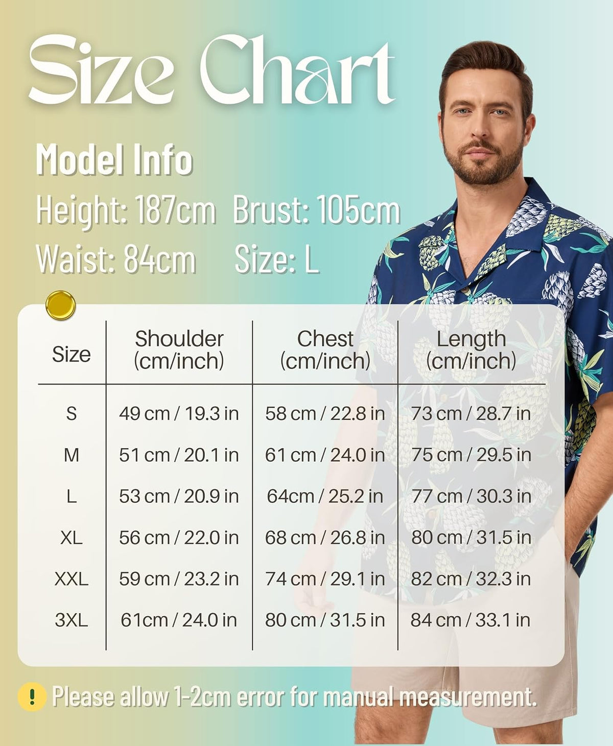 AMZSPORT Men's Hawaiian Shirt, Short Sleeve Summer Beach Shirt