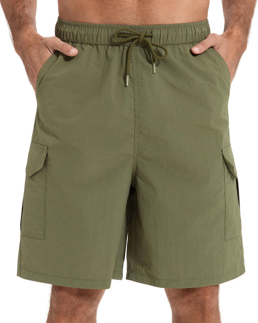 AMZSPORT Men's Lightweight Nylon Cargo Shorts with 5 Pockets