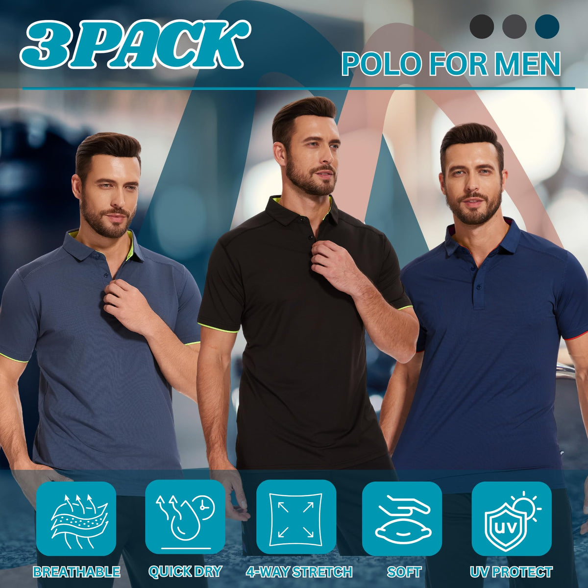 AMZSPORT 3 Pack MEN Poloshirt Basic  Polo T Shirt Slim Fit Golf